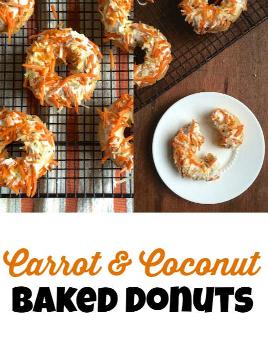 Carrots and coconut are a magical and nutritious combination in this fiber-rich baked donut recipe. Recipe at Teaspoonofspice.com #donuts #baked #carrots #coconut #bakeddonuts #carrotcake