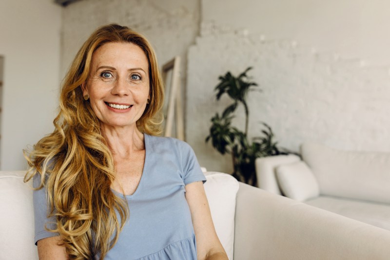 Woman with long curly hair