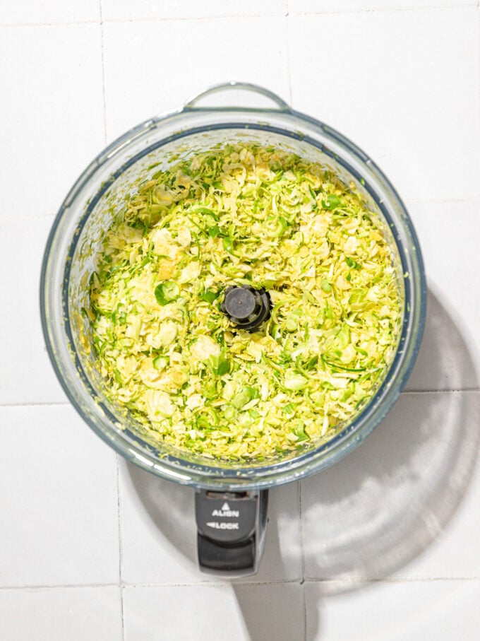 shaved brussels sprouts in food processor